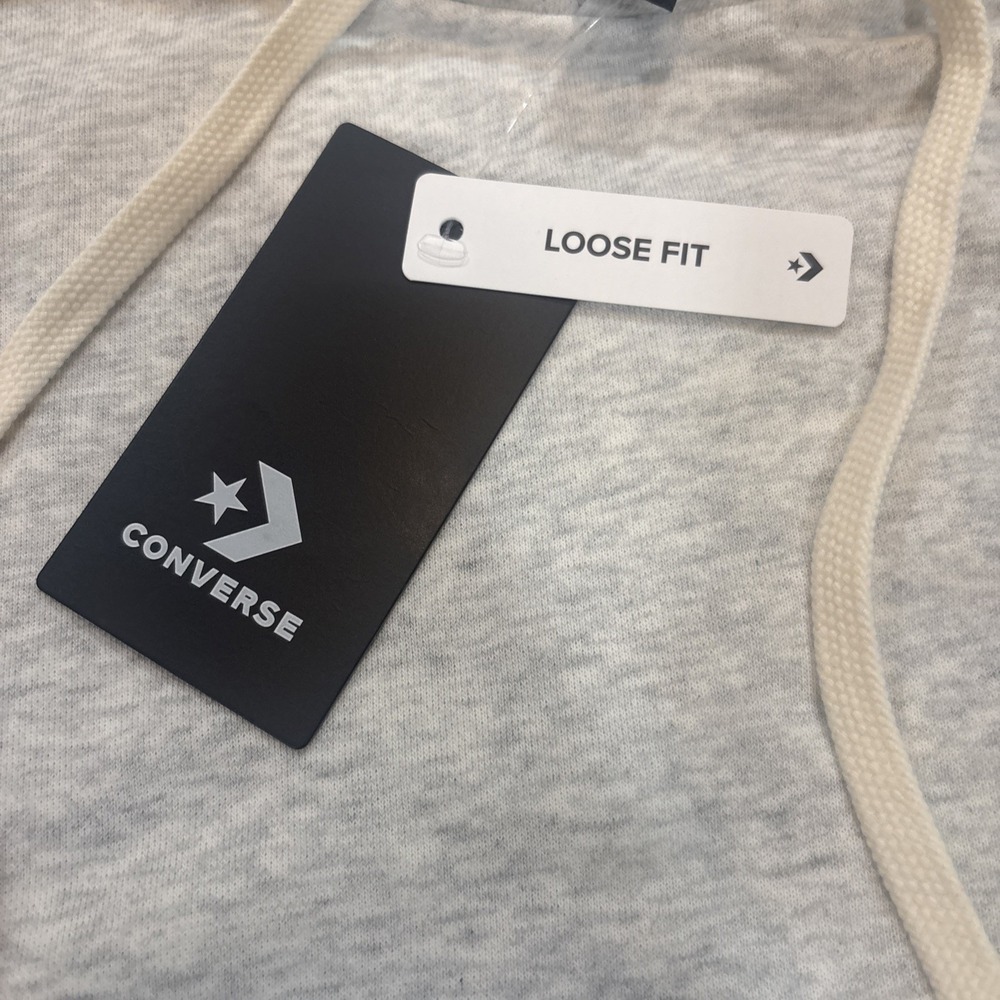 Converse Vintage Inspired Logo Fleece Mens Small Loose Fit Gray Hoodie NWT - Picture 13 of 16